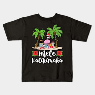 Mele Kalikimaka Tropical Hawaiian Christmas Flamingo Kids T-Shirt